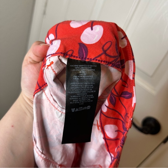 Anthro Maeve Red Pink Cherry Print The Colette High Rise Wide Leg Pant Sz 18W - Picture 9 of 10